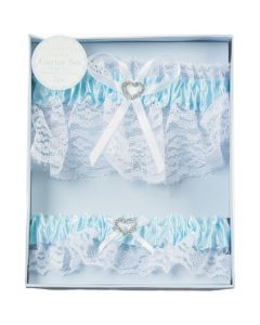 Darice Lace Garter Set W/Rhinestone Heart 2/Pkg-Blue