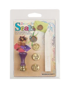 Manuscript Pen Decorative 3 Coin Sealing Set W/Pearl Wax-Baby Feet, Pram & Rocking Horse
