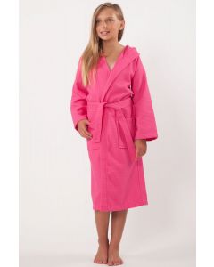 Bare Cotton 100% Turkish Cotton Kids Hooded Waffle Diamond Robe - Fuchsia - Kids (Age 7-10) - Large - Kids Hooded Waffle Diamond Robe - Fuchsia - Large