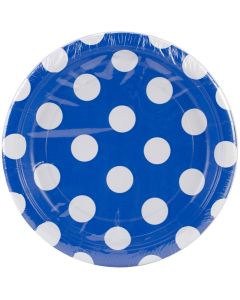 Unique Industries Round Plates 6.75" 8/Pkg-Royal Blue Decorative Dots