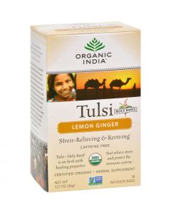 Organic India Tulsi Tea Lemon Ginger - 18 Tea Bags - Case of 6