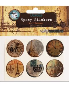 BCI Crafts Bottle Cap Inc Vintage Epoxy Stickers 1" 6/Pkg-Paris Passport