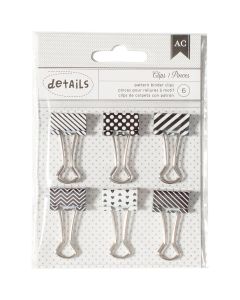 American Crafts Designer Desktop Essentials Binder Clips 6/Pkg-Black & White Patterned