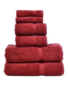 Bare Cotton Luxury Hotel & Spa Towel 100% Genuine Turkish Cotton 6 Piece Towel Set - Cranberry - Dobby Border