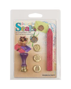 Manuscript Pen Decorative 3 Coin Sealing Set W/Pink Wax-Butterfly, Cake & Heart