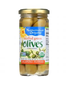 Mediterranean Organic Olives - Organic - Green - Stuffed - Jalapeno - 8.5 oz - case of 12