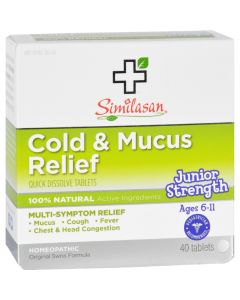 Similasan Cold and Mucus Relief - Junior Strength - Ages 6 to 11 - 40 Tabs