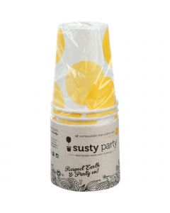 Susty Party Cups - Compostable - 10 oz - Yellow - 12 Count - Case of 4