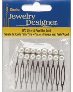 Darice Hair Comb 1.75"X2"-Silver & Pearl