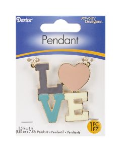 Darice Pendant 76mmX76mm 1/Pkg-Gold W/Enamel Love