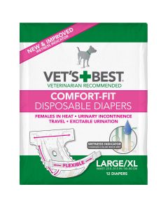 Vet's Best Comfort-Fit Disposable Female Dog Diaper 12 pack Large / Extra Large White 8.25" x 5" x 6.38"