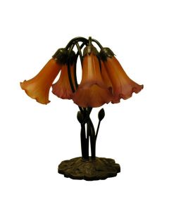 Warehouse of Tiffany Tiffany-style 5-way Bronze Lily Amber/ Purple Table Lamp