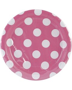 Unique Industries Round Plates 6.75" 8/Pkg-Hot Pink Decorative Dots