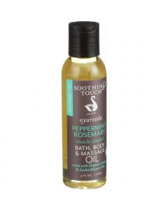 Soothing Touch Bath Body and Massage Oil - Organic - Ayurveda - Peppermint Rosemary - Muscle Comfort - 4 oz