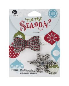 Cousin Tis The Season Connectors-Silver & Red Bow & Snowflake 2/Pkg