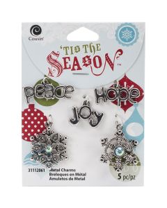 Cousin Tis The Season Charms-Silver Snowflakes & Words 5/Pkg