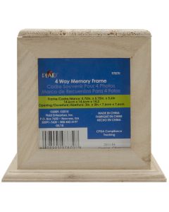 Plaid:Craft Wood Memory Box Cube W/4 Picture Frames-5.75"X5.75"X5.5", 3.25"X3.25" Openings