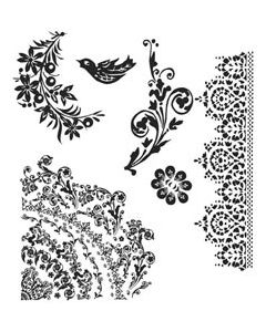 Stampers Anonymous Tim Holtz Cling Stamps 7"X8.5"-Floral Tattoo