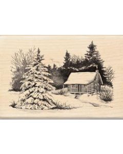 Inkadinkado Mounted Rubber Stamp 2.75"X4"-Snowy Cabin