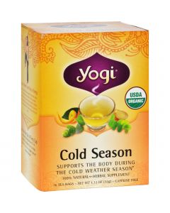 Yogi Organic Cold Season Herbal Tea Caffeine Free - 16 Tea Bags - Case of 6