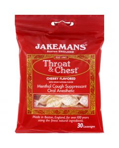Jakemans Throat and Chest Lozenges - Cherry - Case of 12 - 30 Pack