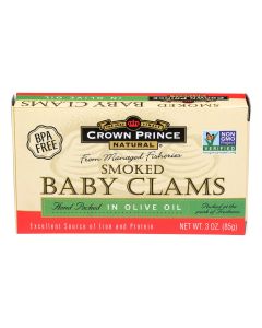 Crown Prince Clams - Smoked Baby Clams In Olive Oil - Case of 12 - 3 oz.