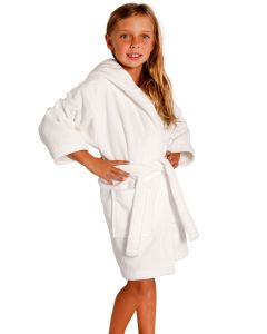 Bare Cotton 100% Turkish Cotton Kids Hooded Terry Velour Robe - White - Kids (Age 7-10) - Large - Kids Hooded Terry Velour Robe - White - Large