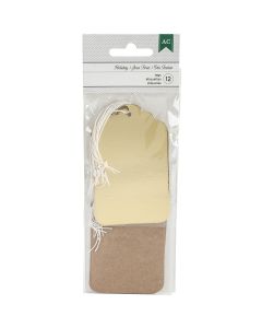 American Crafts Holiday Tags 12/Pkg-2"X3.25" Kraft & Gold Foil