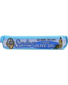 Season Brand Sardines - Brisling - Lightly Smoked - in Pure Olive Oil - Salt Added - 3.75 oz - case of 12