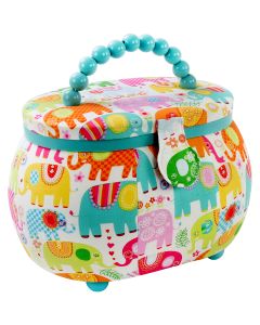 Prym Sewing Basket Oval-9.5"X6.75"X7.25" Elephants Print