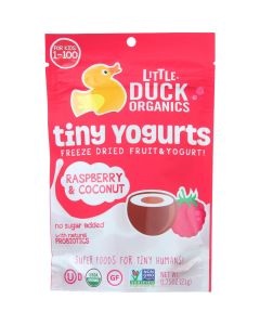 Little Duck Organics Freeze Dried Fruit and Yogurt - Tiny Yogurts - Organic - Raspberry and Coconut - Ages 1 Year Plus - .75 oz - case of 6