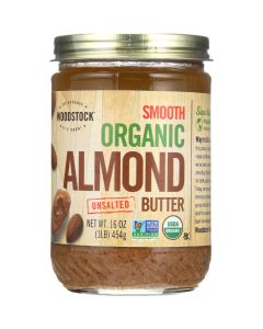 Woodstock Nut Butter - Organic - Almond - Smooth - Unsalted - 16 oz - case of 12