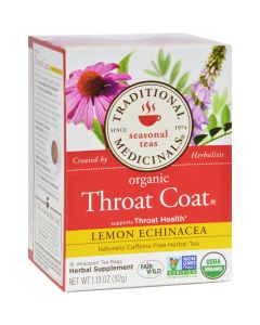 Traditional Medicinals Organic Lemon Echinacea Throat Coat Herbal Tea - 16 Tea Bags - Case of 6