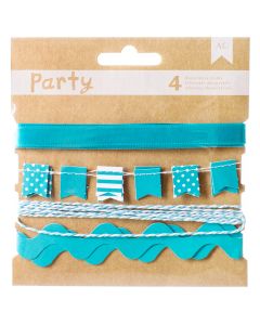 American Crafts DIY Party Decorative Trims 4/Pkg-Blue & White
