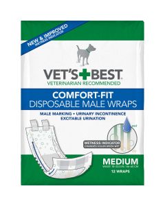 Vet's Best Comfort-Fit Disposable Male Dog Wrap 12 pack Medium White 5.75" x 4.87" x 8.5"