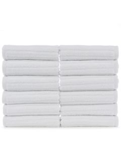 Bare Cotton Luxury Hotel & Spa Towel 100% Genuine Turkish Cotton Washcloths - White - Striped  - Set of 12