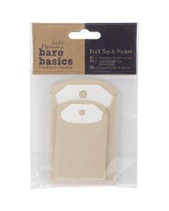docrafts Papermania Bare Basics Natural Kraft Pockets W/Inserts 6/Pkg-White Rectangle Tags; 4"X2.5" & 3"X1.75"
