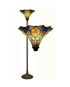 Warehouse of Tiffany Tiffany-style with Hand-painted Rose Torchiere