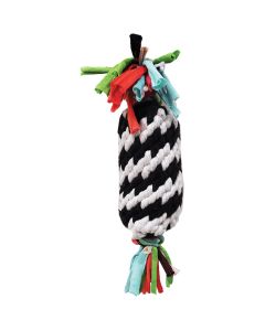 Scoochie Pet Products Super Scooch Rope Gummer With Squeaker Dog Toy 11"-Black & White