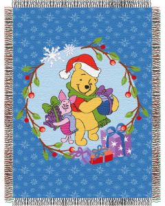 The Northwest Company Pooh - Home Made Holiday Holiday 48"x60" Metallic Tapestry Throw