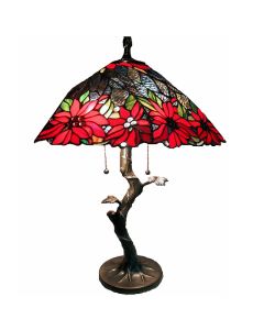Warehouse of Tiffany Tiffany-style Tree Base Lamp with Poinsettia Shade