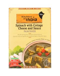 Kitchen Of India Dinner - Spinach with Cottage Cheese and Sauce - Palak Paneer - 10 oz - case of 6