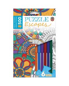 Masterpieces NEW! Jigsaw Adult Coloring Puzzle W/Markers 500 Pieces 14"x19"-Mandala Collage