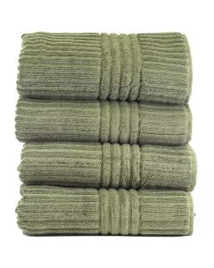 Bare Cotton Luxury Hotel & Spa Towel 100% Genuine Turkish Cotton Bath Towels - Moss - Stripe  - Set of 4