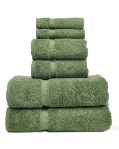 Bare Cotton Luxury Hotel & Spa Towel 100% Genuine Turkish Cotton 6 Piece Towel Set -Moss- Dobby Border