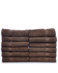Bare Cotton Luxury Hotel & Spa Towel 100% Genuine Turkish Cotton Washcloths - Cocoa - Dobby Border  - Set of 12