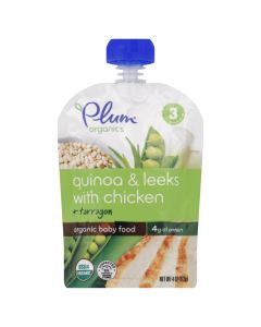 Plum Organics Baby Food - Organic - Quinoa and Leeks with Chicken and Tarragon - Stage 3 - 6 Months and Up - 4 oz - Case of 6