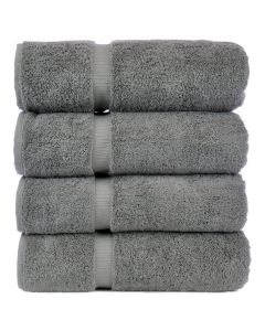 Bare Cotton Luxury Hotel & Spa Towel 100% Genuine Turkish Cotton Bath Towels - Gray - Dobby Border  - Set of 4