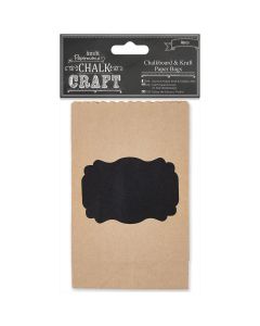 docrafts Chalk Craft Kraft W/Chalkboard Paper Bags 6/Pkg-5.5"X3.375"X1.625" W/2"X2.875" Label