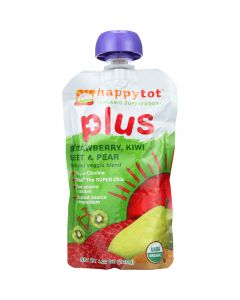 Happy Tot Toddler Food - Organic - Plus - Fruit and Veggie Blend - Strawberry Kiwi Beet and Pear - 4.22 oz - case of 16